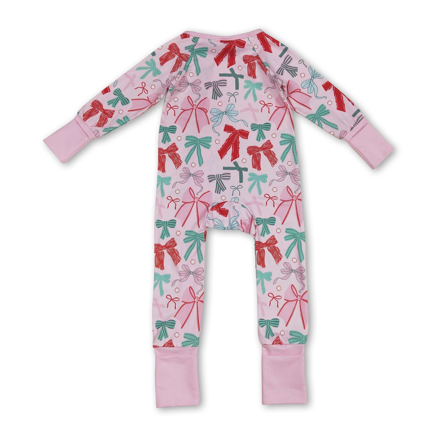 Pink long sleeves bows baby girls Christmas zip romper