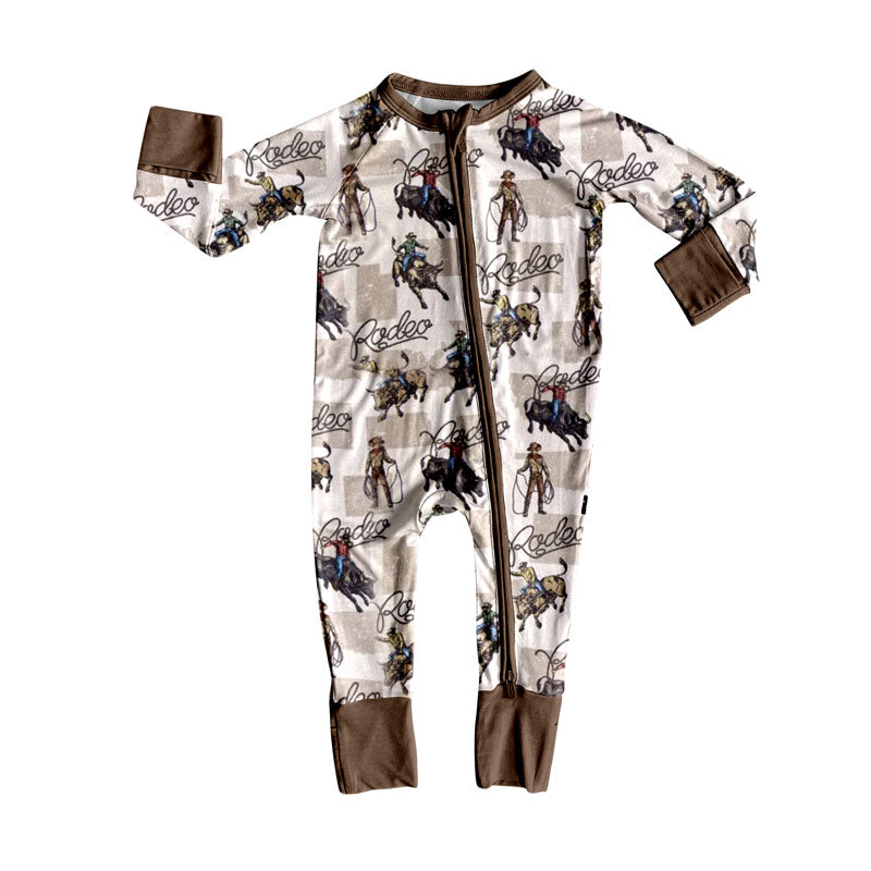 Long sleeves rodeo western baby zipper romper