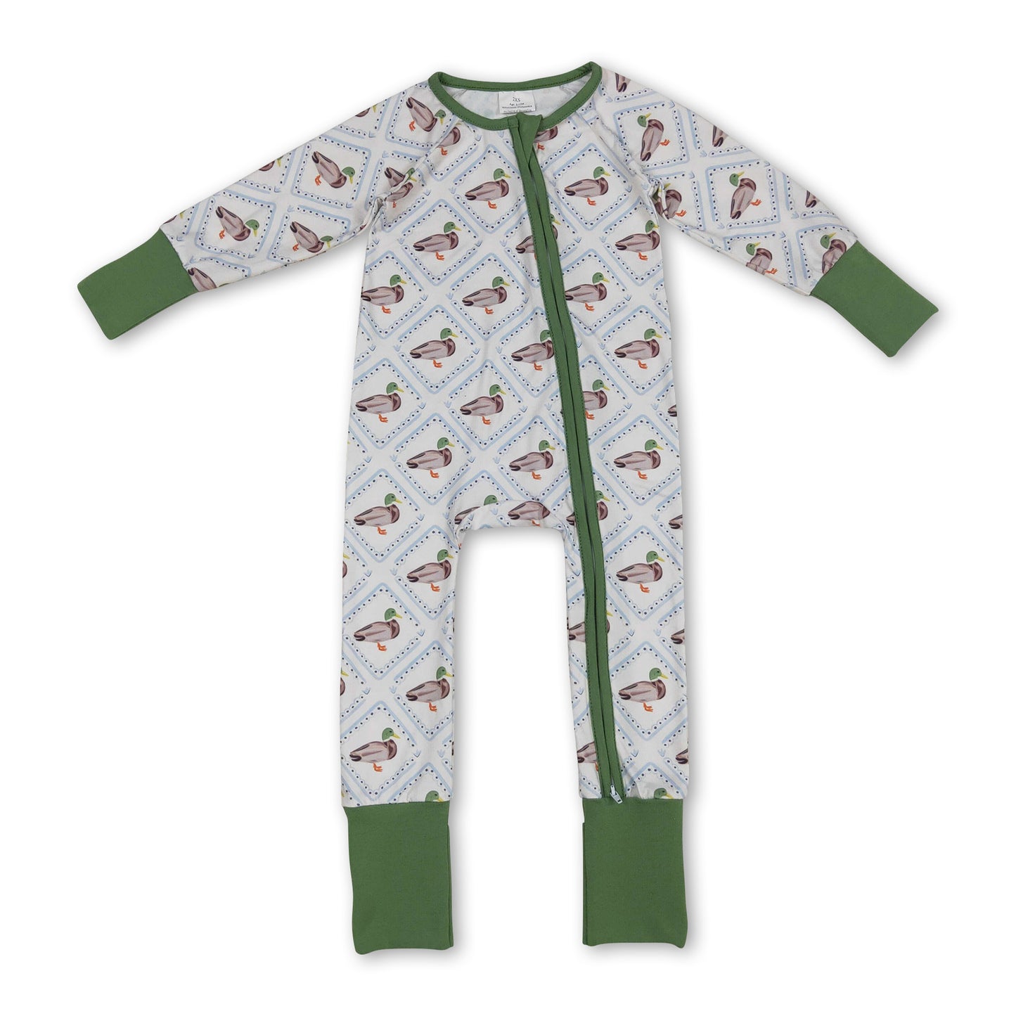Green long sleeves duck baby kids zipper romper ship from US