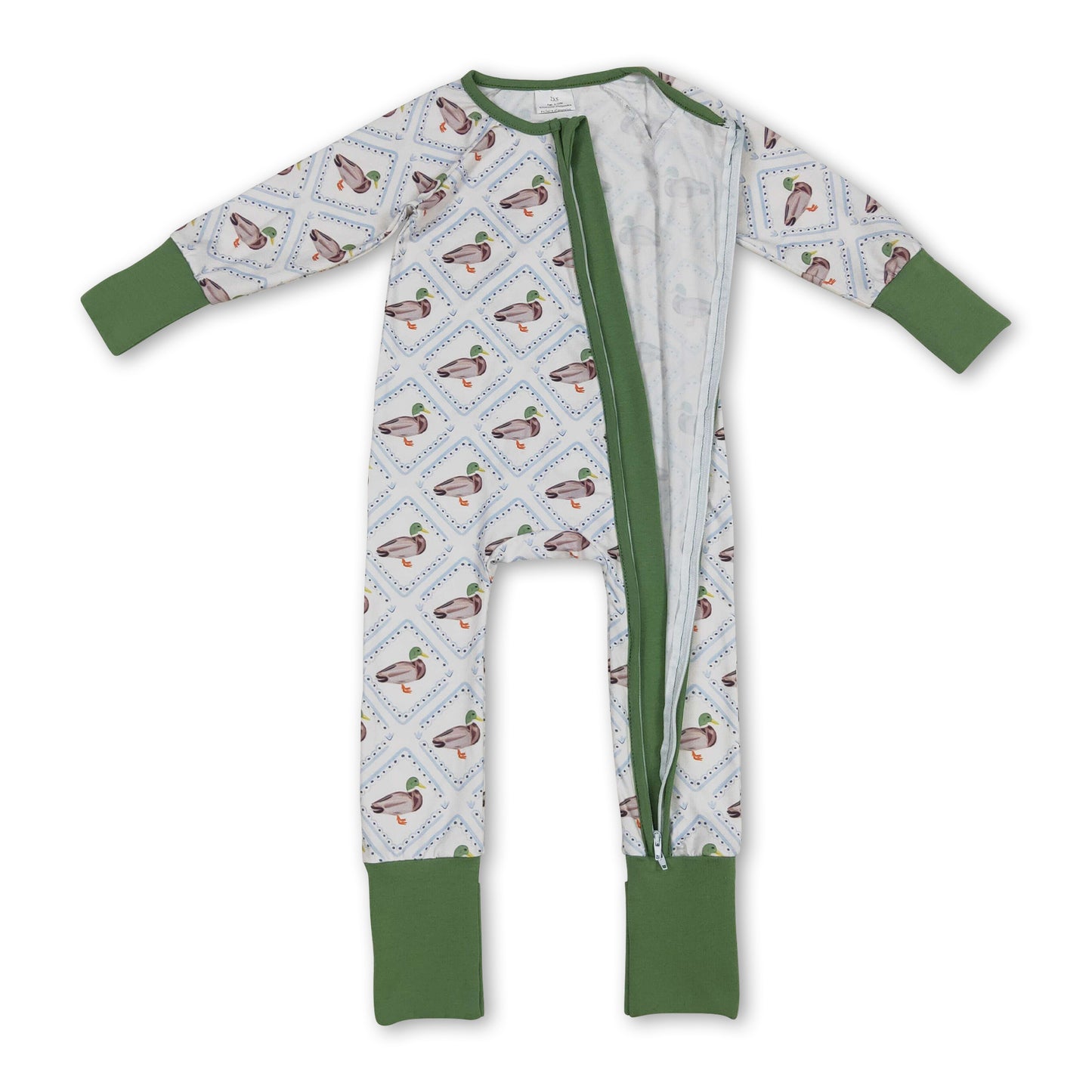 Green long sleeves duck baby kids zipper romper ship from US