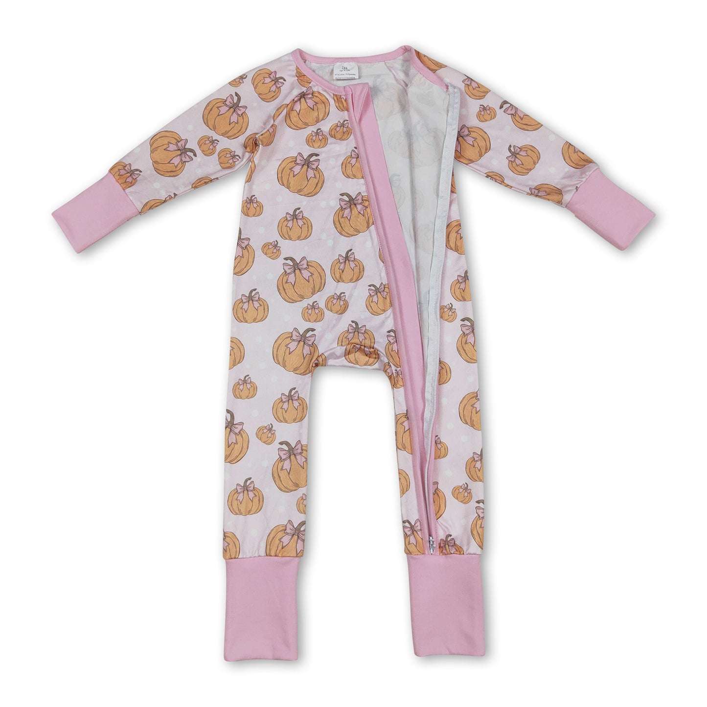 Long sleeves pumpkin pink bow baby girl zipper romper ship from US