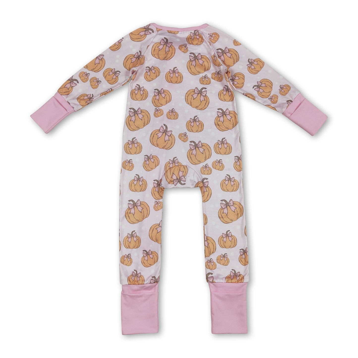 Long sleeves pumpkin pink bow baby girl zipper romper ship from US