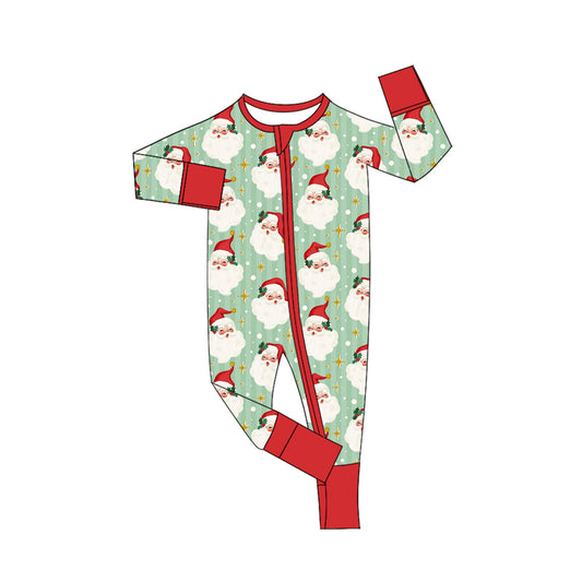 Red long sleeves santa baby Christmas zipper romper