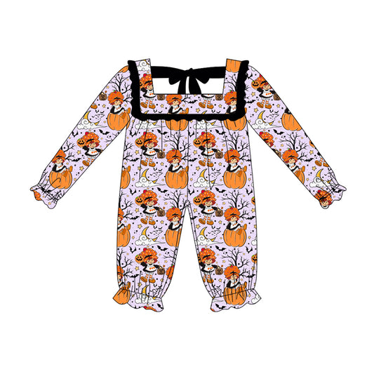 Long sleeves pumpkin bat baby girls Halloween romper