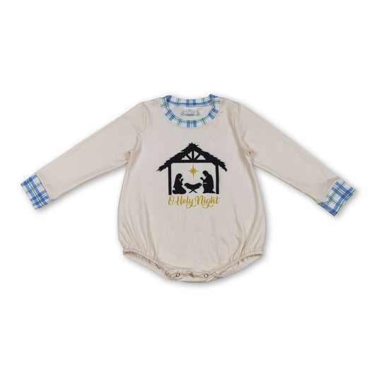 Long sleeves plaid nativity baby boy Christmas romper