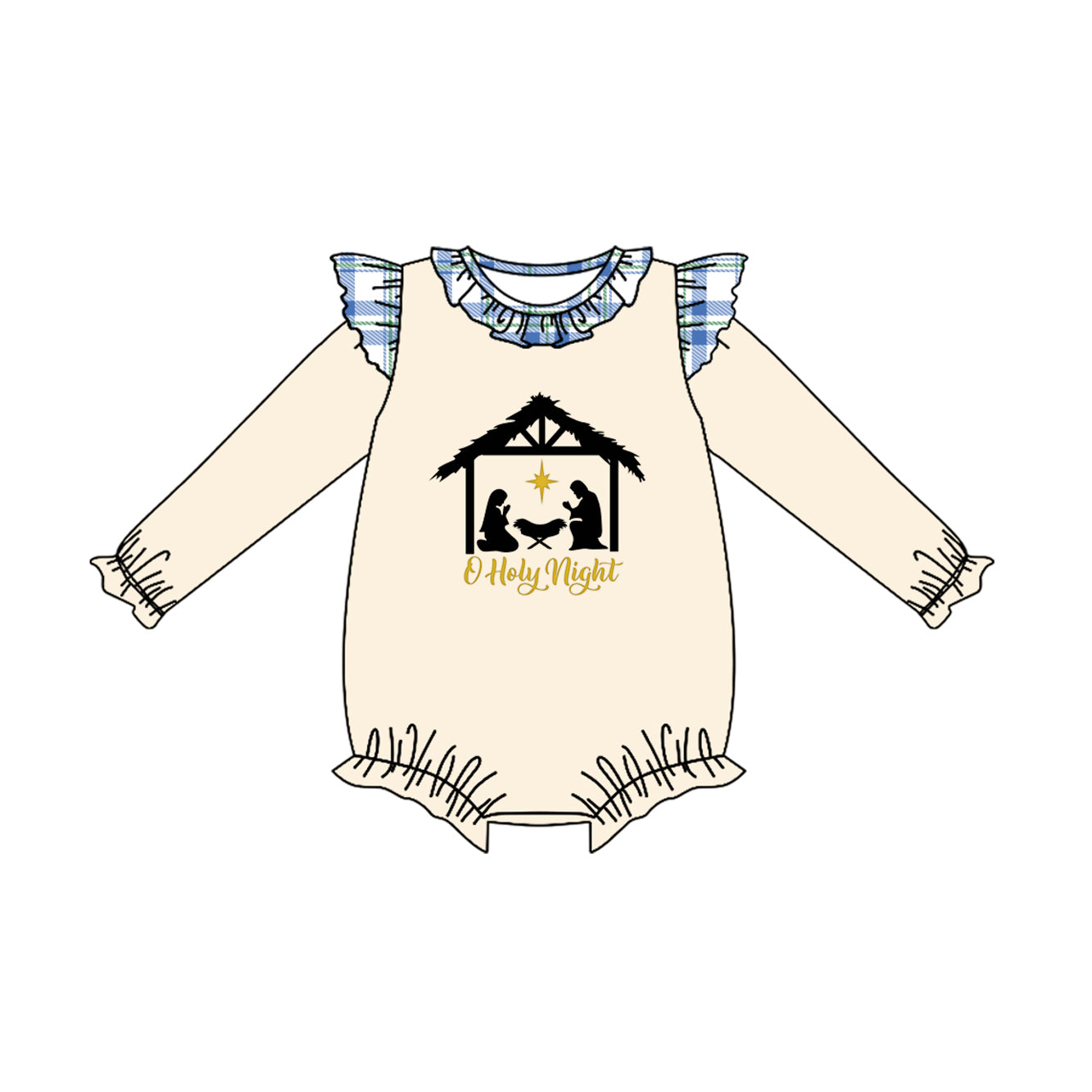 Long sleeves plaid nativity baby girl Christmas romper