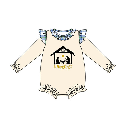 Long sleeves plaid nativity baby girl Christmas romper