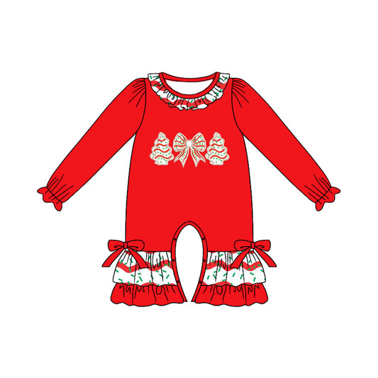 Long sleeves Christmas tree bow baby girls romper