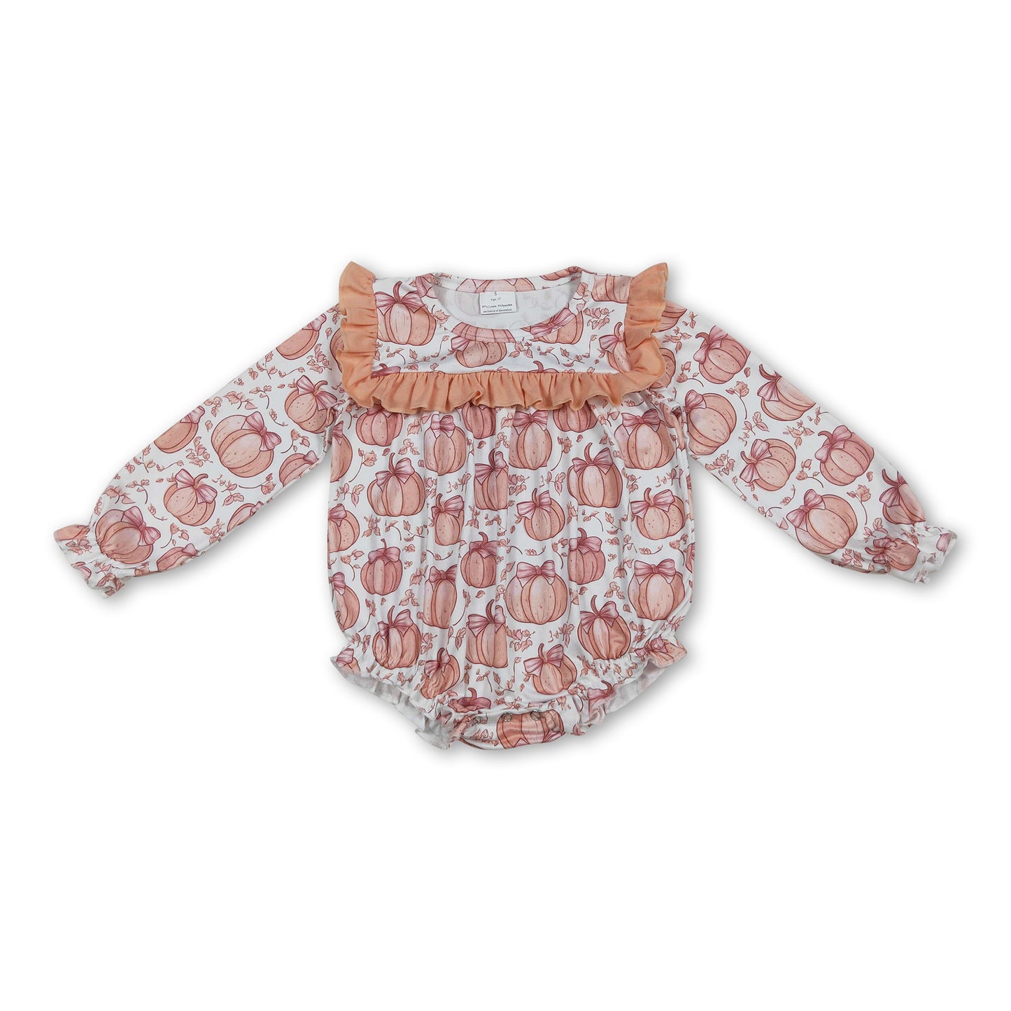 Ruffle long sleeves pumpkin bow baby girls fall romper