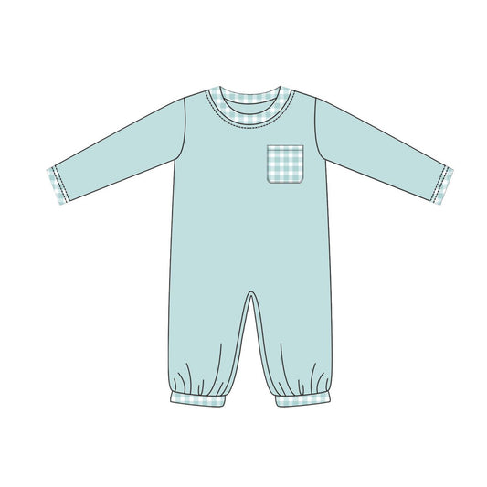 Long sleeves plaid pocket baby boy romper