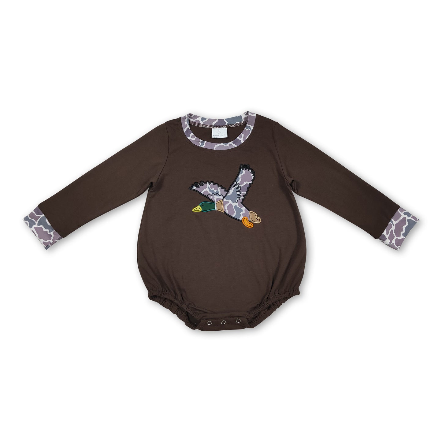 Long sleeves brown camo duck baby boy romper ship from US