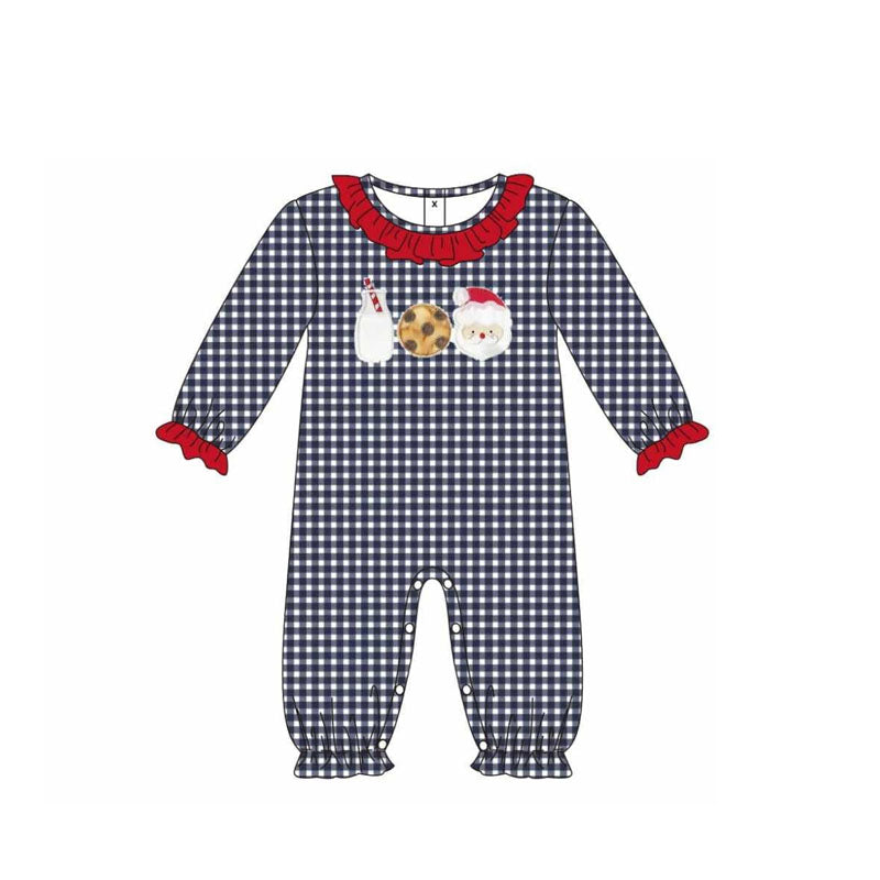 Red ruffle plaid milk cookie santa baby girls Christmas romper