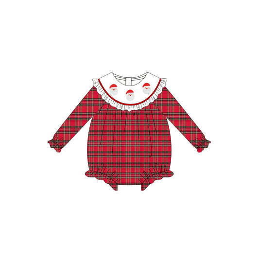 Long sleeves santa red plaid baby girls Christmas romper