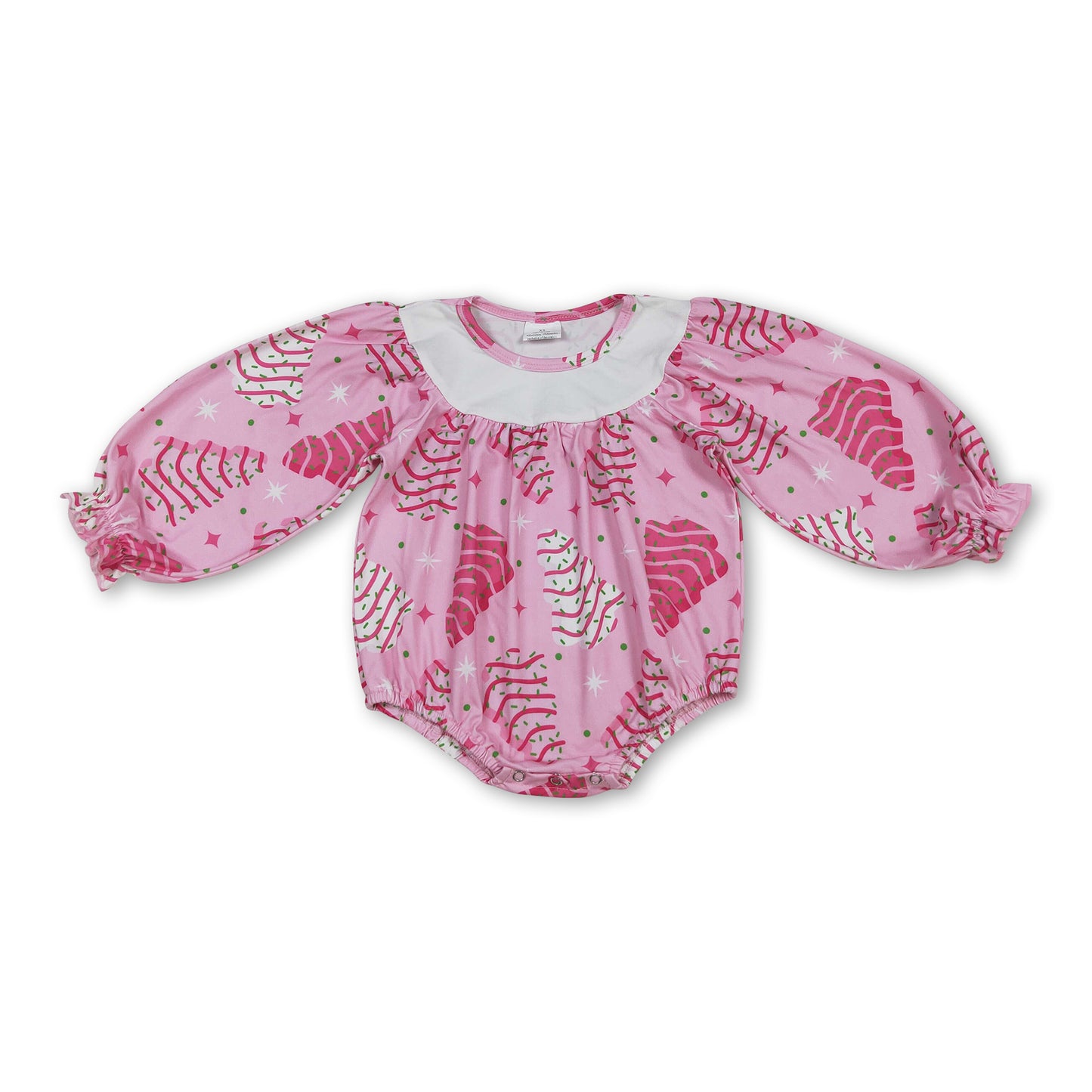 Pink long sleeves Christmas tree cake baby girls romper