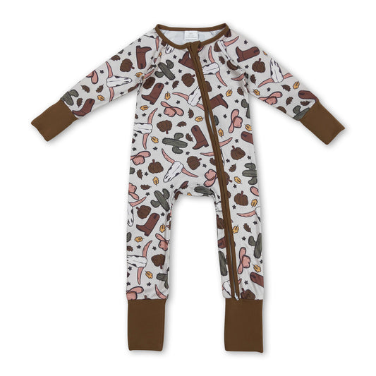 Bull skull cactus pumpkin boy western fall zipper romper ship from US