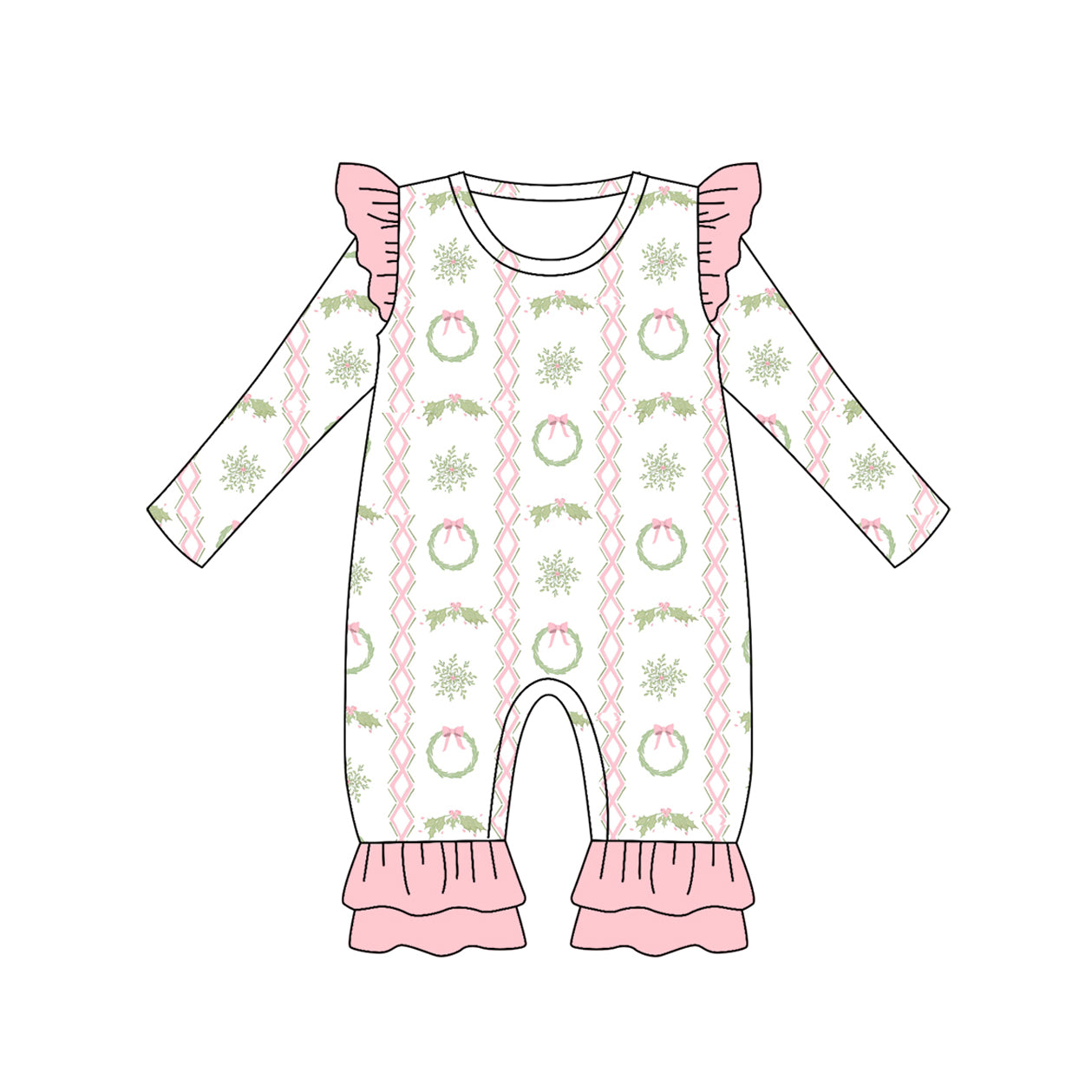 Long sleeves pink bow ornaments baby girls Christmas romper