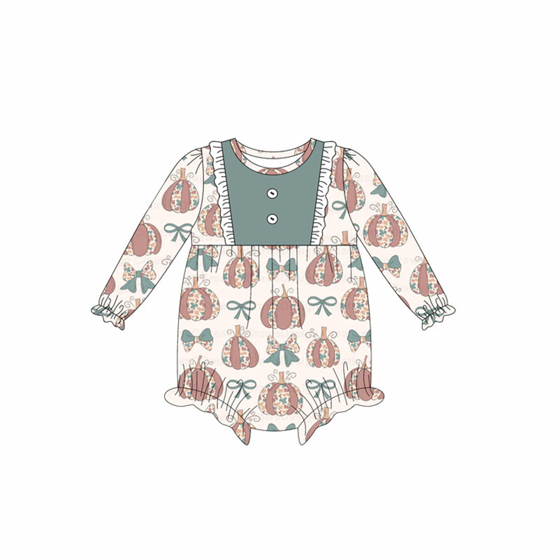 Long sleeves camo pumpkin bow baby girls romper