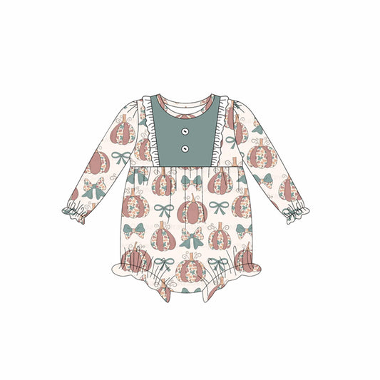 Long sleeves camo pumpkin bow baby girls romper