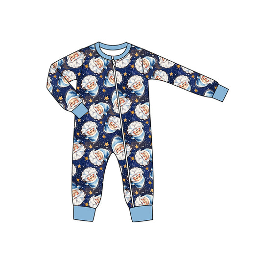 Blue long sleeves santa baby boy Christmas zipper romper