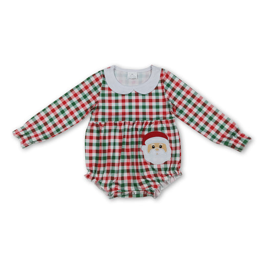 Red green plaid santa baby girl Christmas romper