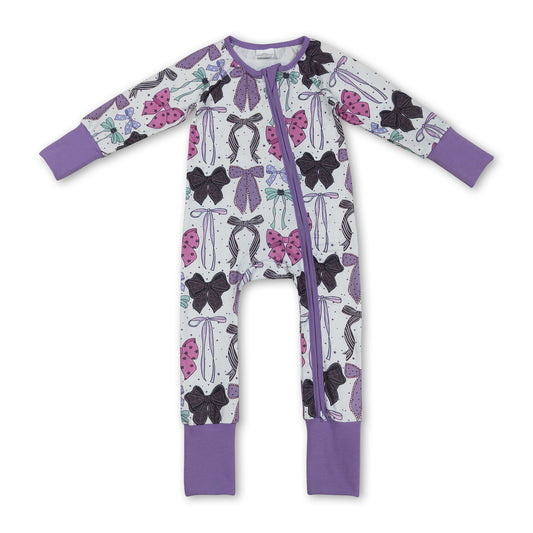 Purple long sleeves colorful bow girls Halloween zipper romper ship from US