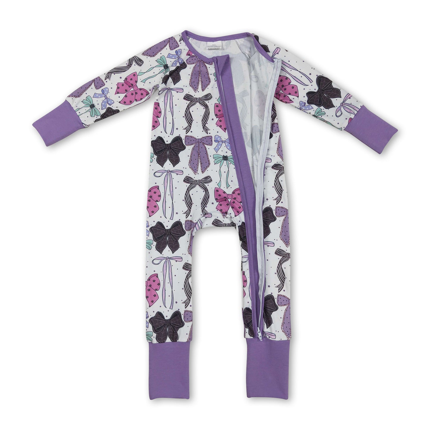 Purple long sleeves colorful bow girls Halloween zipper romper ship from US