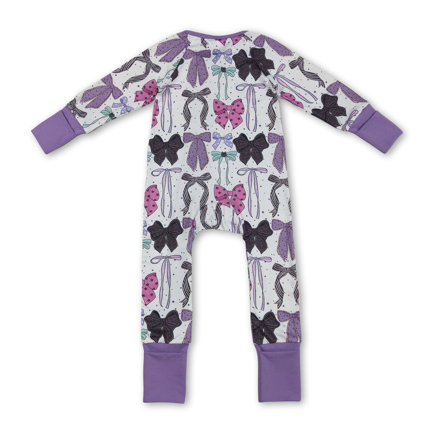 Purple long sleeves colorful bow girls Halloween zipper romper ship from US