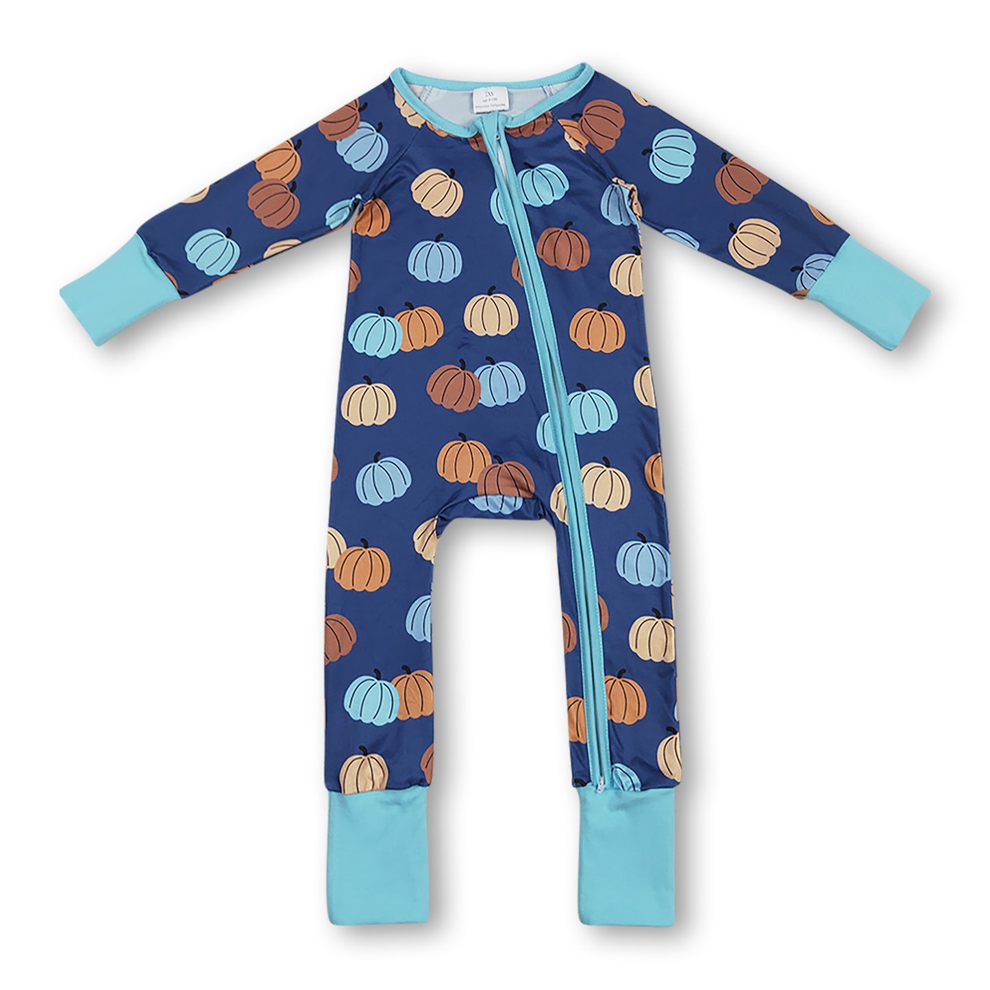 Blue long sleeves pumpkin baby boy fall zipper romper