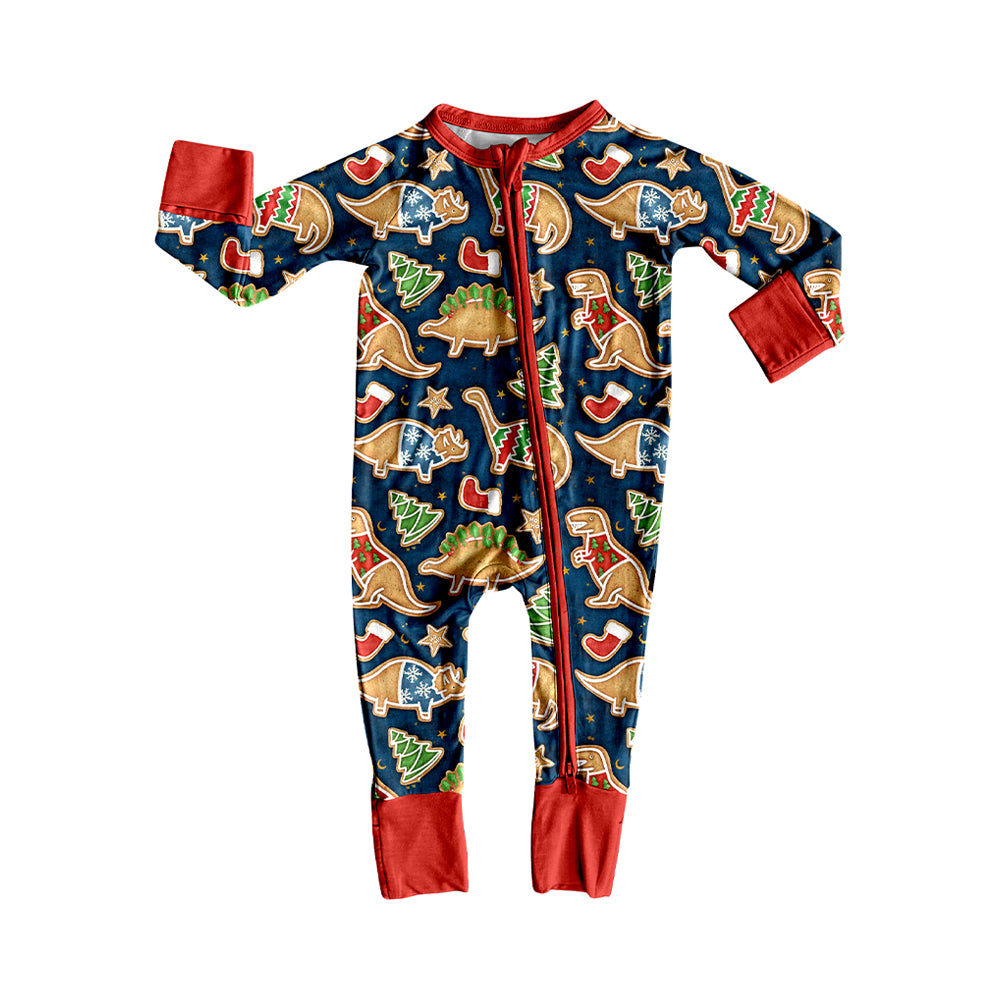 Dinosaur Christmas tree baby boy zipper romper
