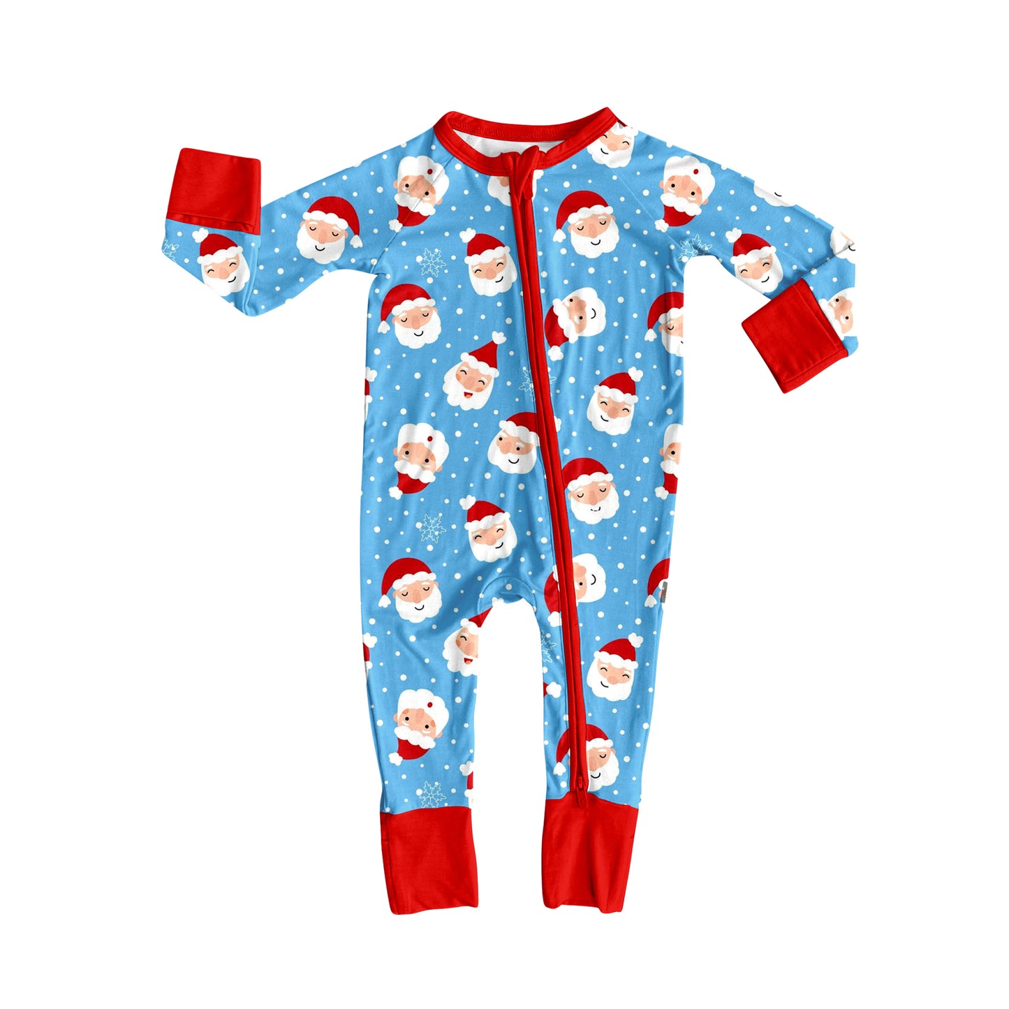 Long sleeves light blue santa baby Christmas zipper romper