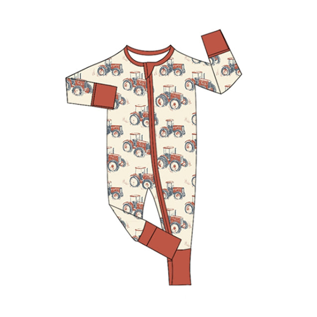 Long sleeves red tractor farm baby zipper romper