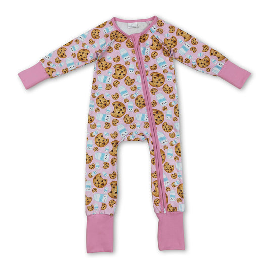Long sleeves cookie milk pink baby girl Christmas zipper romper