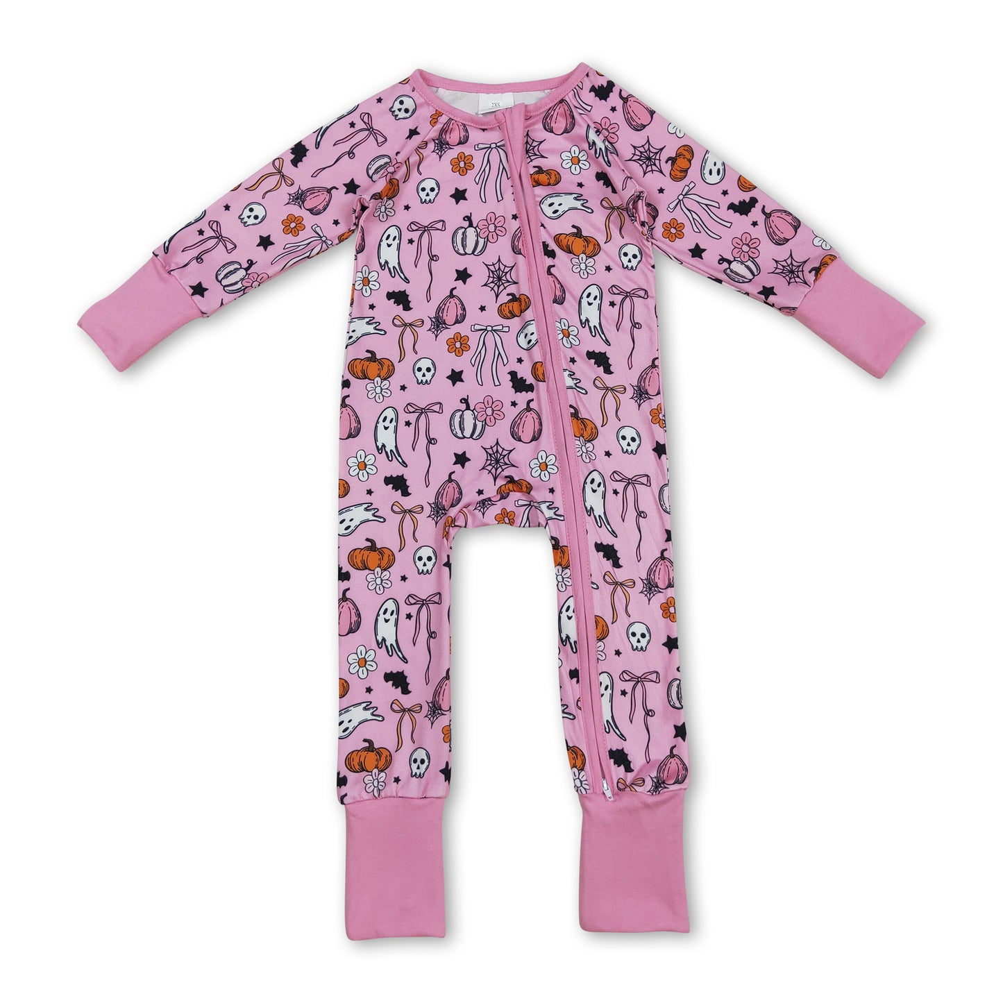 Pink bow pumpkin ghost baby girls Halloween zipper romper ship from US