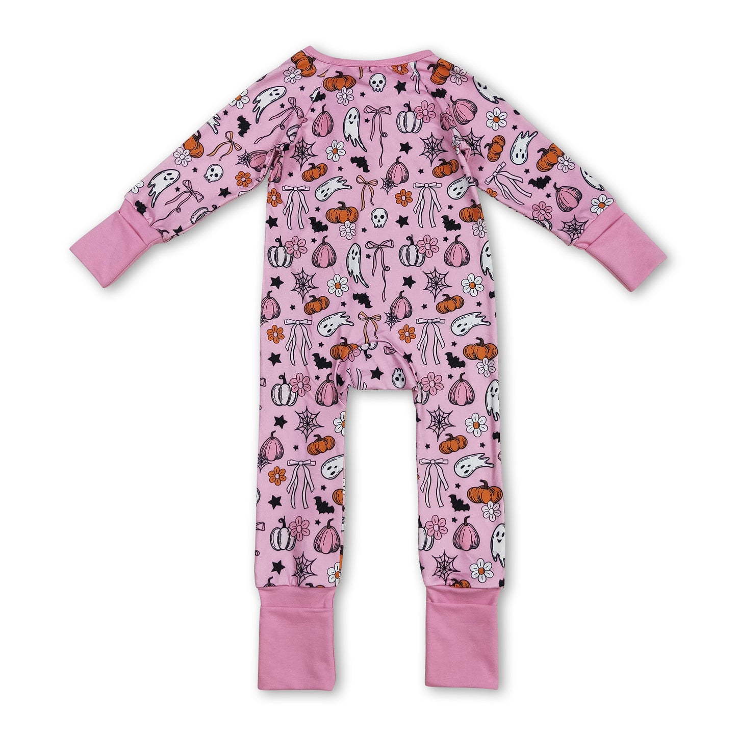 Pink bow pumpkin ghost baby girls Halloween zipper romper ship from US