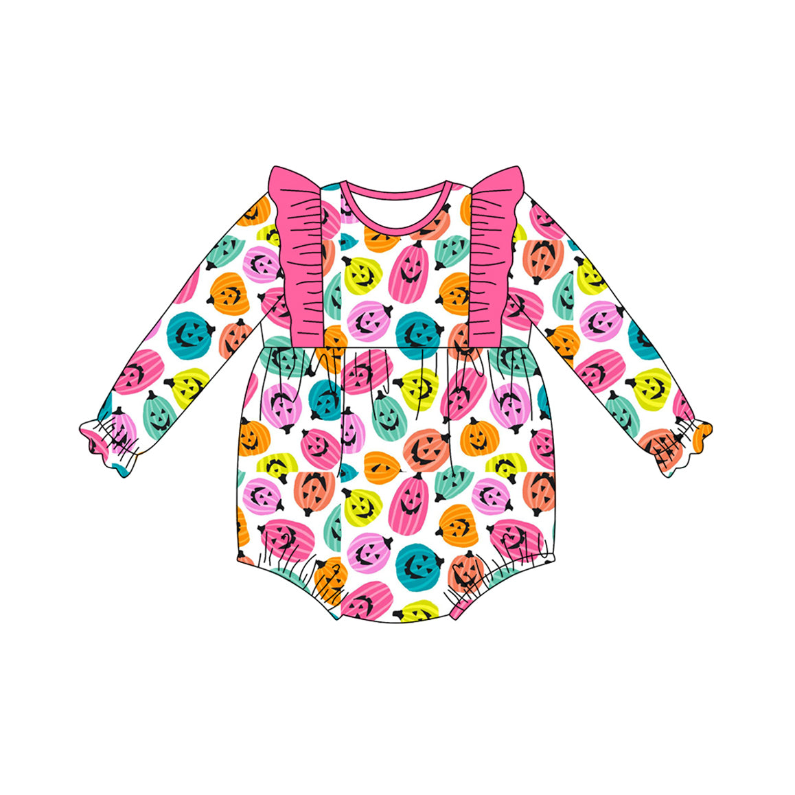 Long sleeves colorful pumpkin baby girls Halloween romper