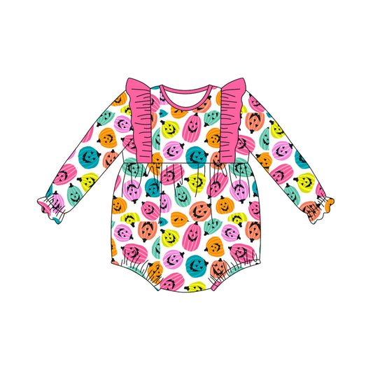 Long sleeves colorful pumpkin baby girls Halloween romper