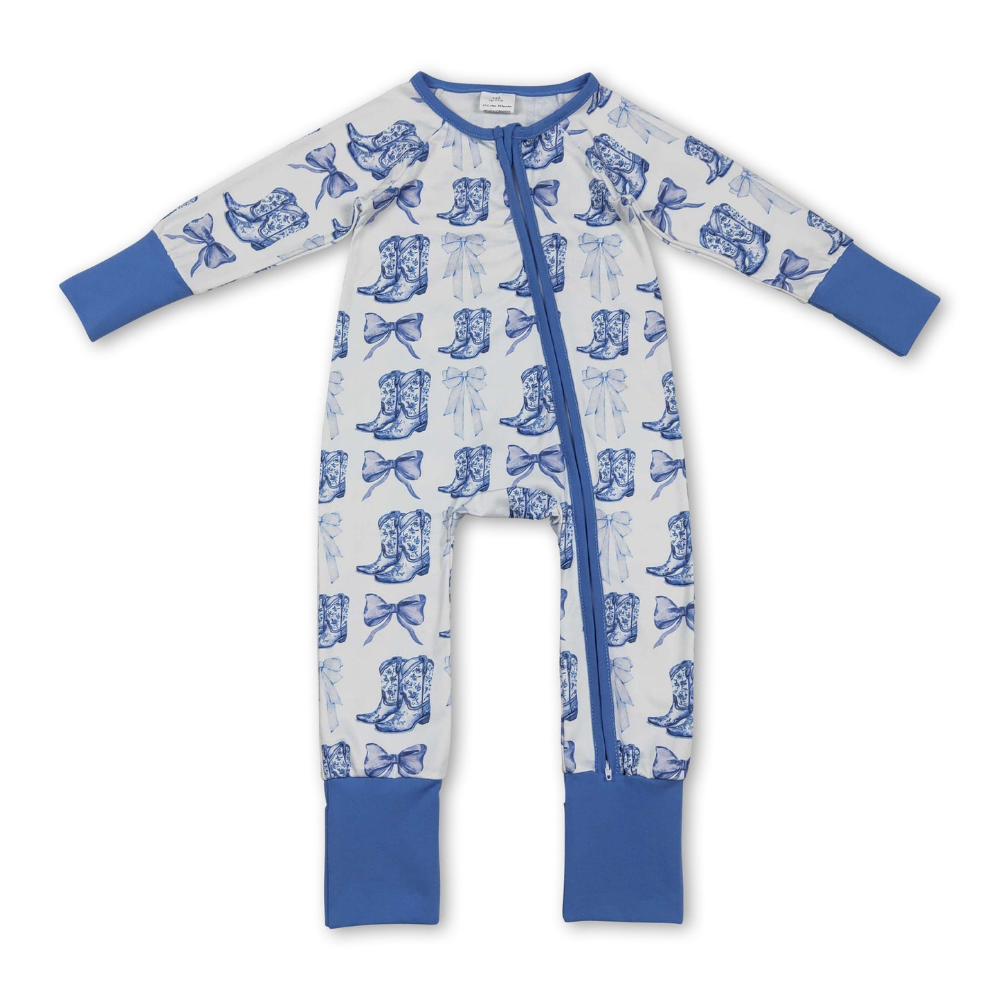 Light blue bow boots western baby girls zipper romper