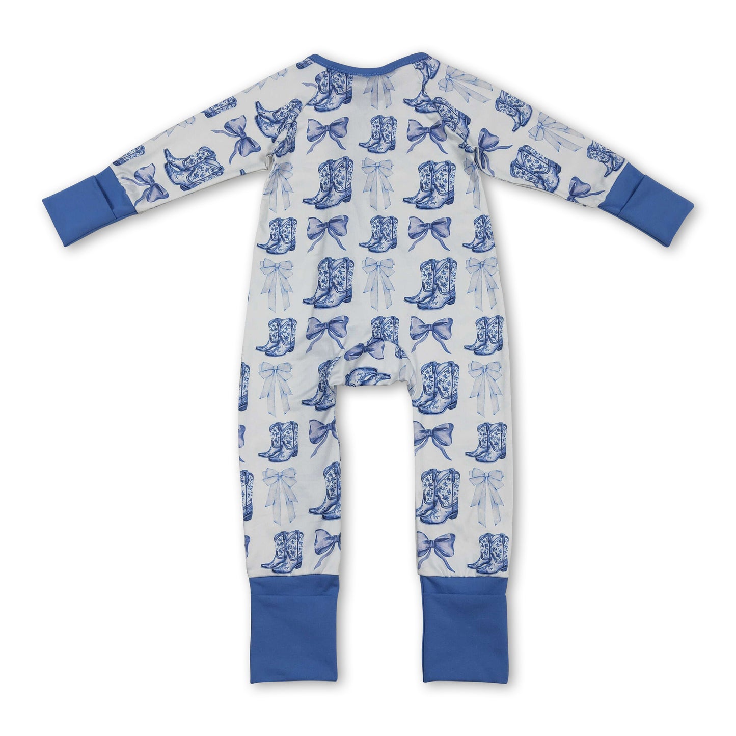 Light blue bow boots western baby girls zipper romper