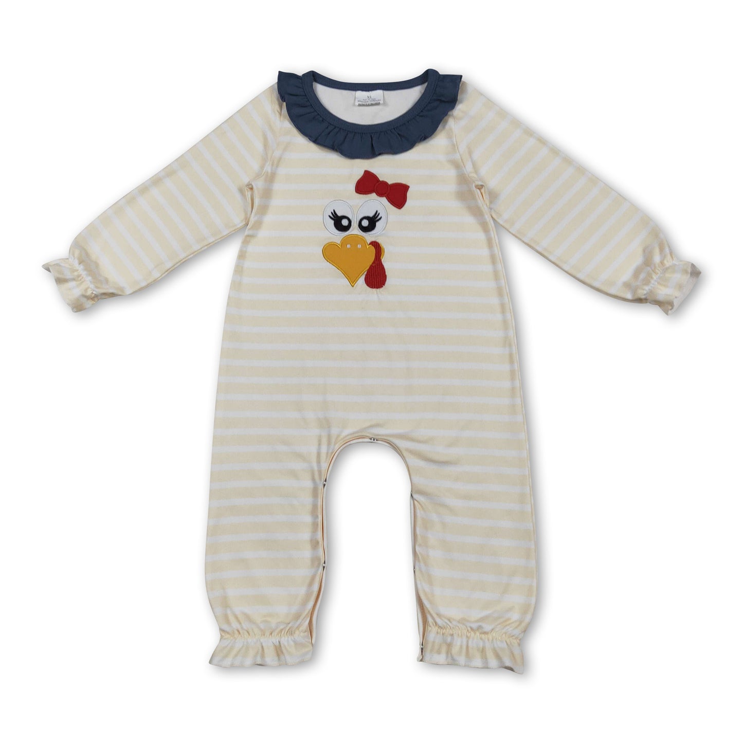 Stripe turkey bow baby girls Thanksgiving romper