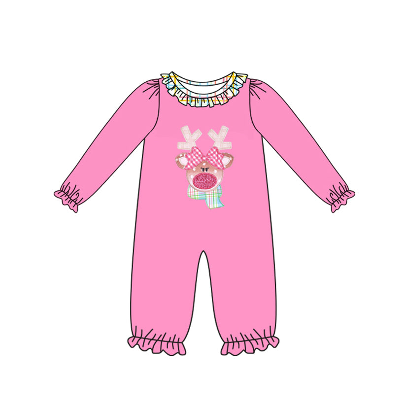 Pink long sleeves deer baby girls Christmas romper