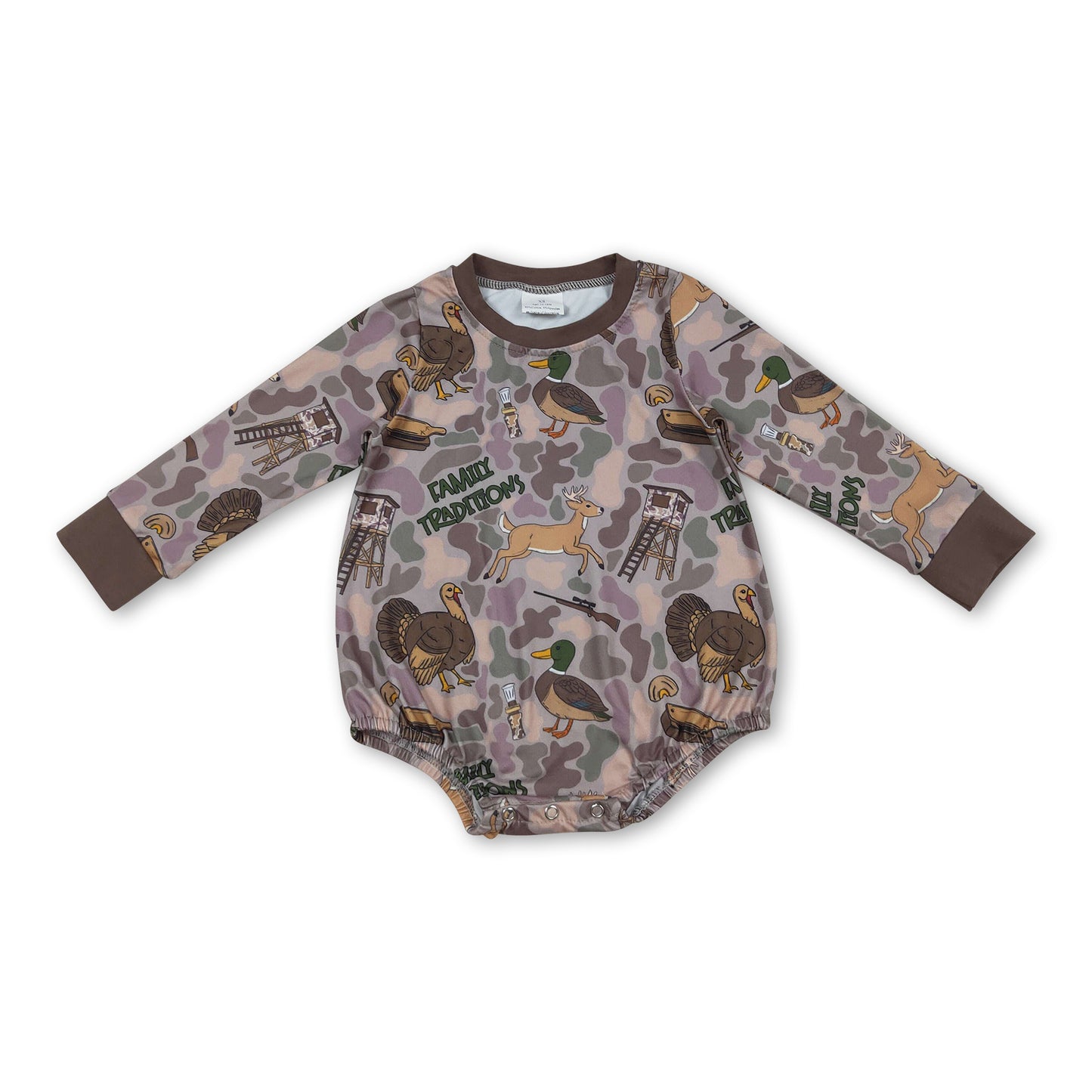 Long sleeves camo duck dog hunting baby boy romper