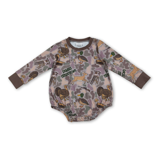 Long sleeves camo duck dog hunting baby boy romper