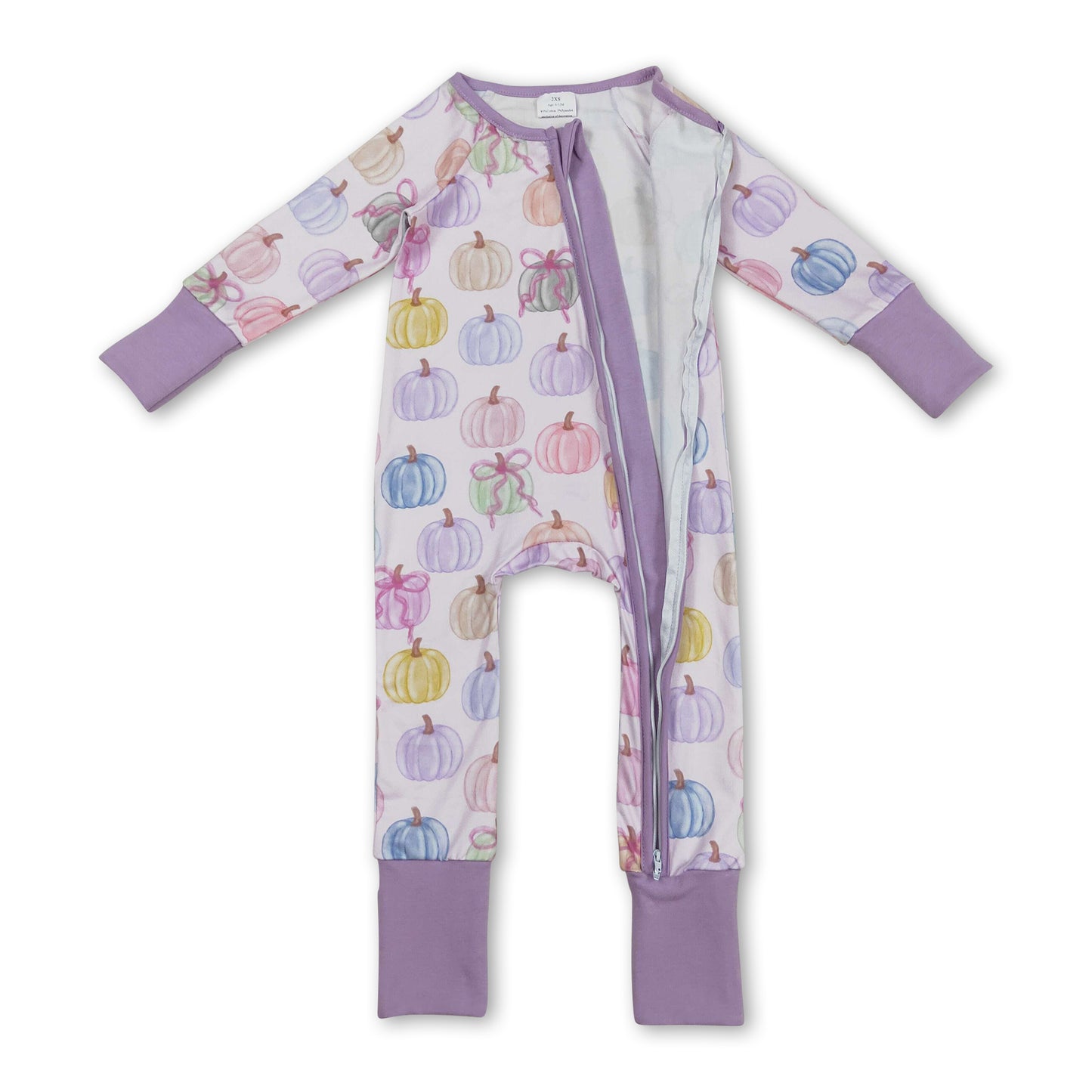 Long sleeves colorful pumpkin bow baby girls fall zip romper