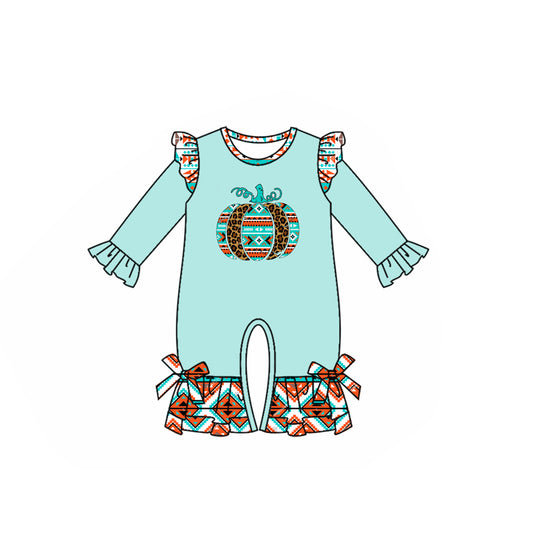 Long sleeves leopard aztec pumpkin baby girls fall romper