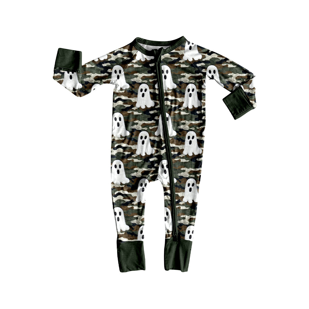 Long sleeves camo ghost baby boy Halloween zipper romper
