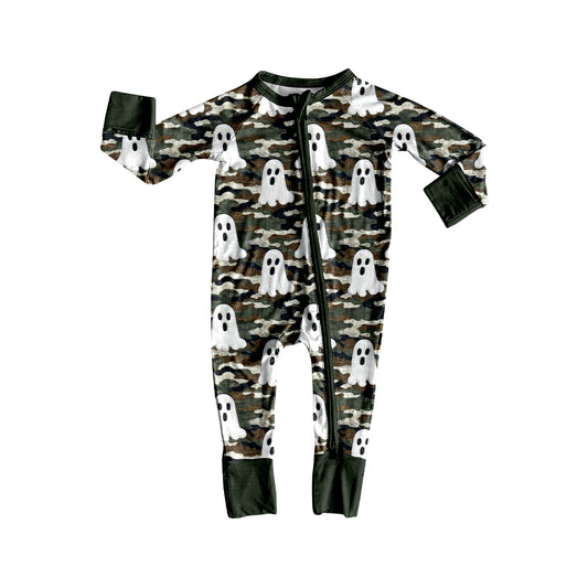 Long sleeves camo ghost baby boy Halloween zipper romper