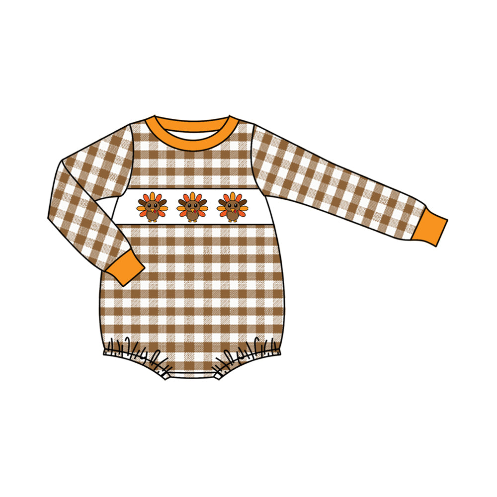 Long sleeves plaid turkey baby boy Thanksgiving romper