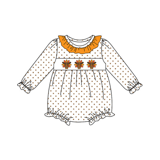 Long sleeves polka dots turkey baby girls Thanksgiving romper