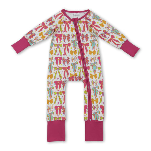 Long sleeves colorful bow baby girls zipper romper
