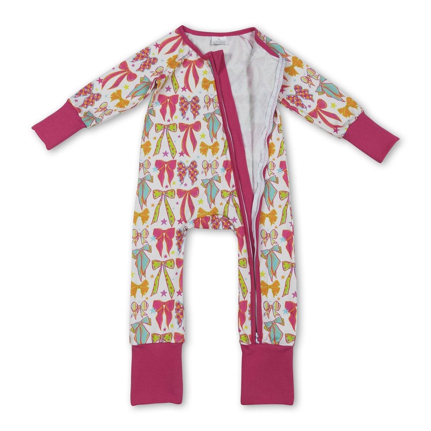 Long sleeves colorful bow baby girls zipper romper